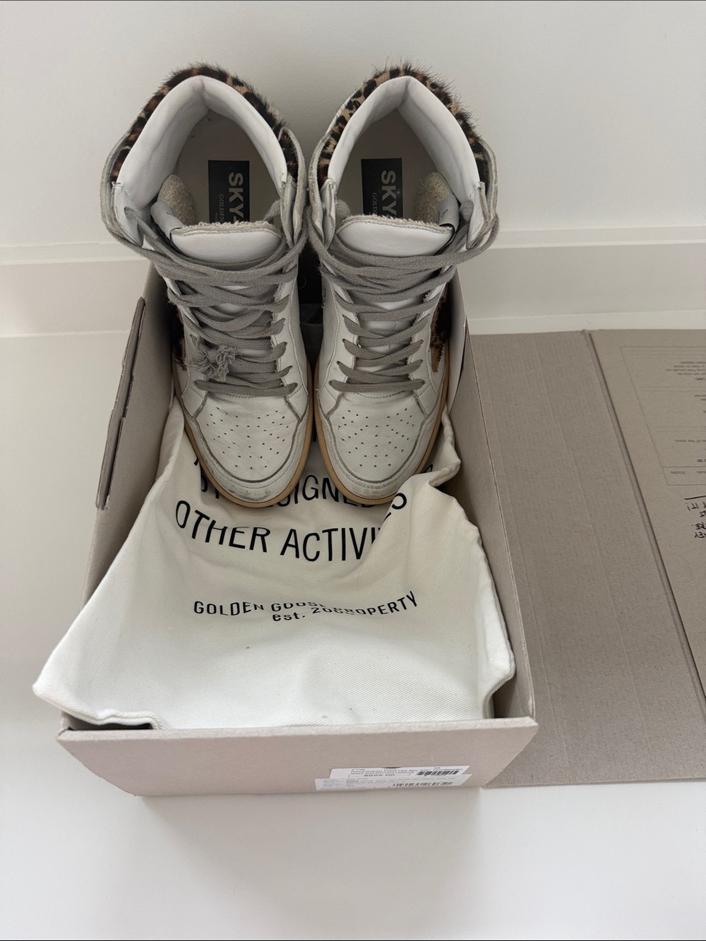 Golden Goose Women's White High-Top Sneakers with Leopard Accent size 38 - Picture 6 of 7
